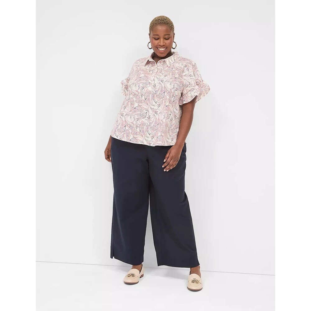 Lane Bryant-Short Ruffle-Sleeve Button-Down Top - Picture 3 of 5